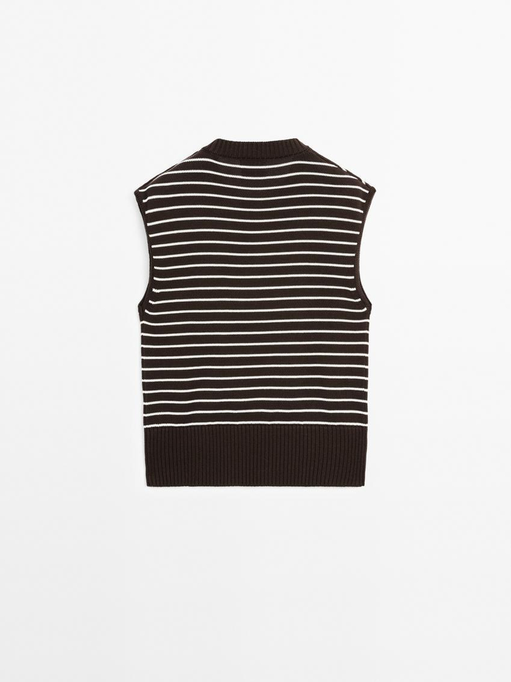 Massimo Dutti Жилет в полоску с пуговицами, шоколадный