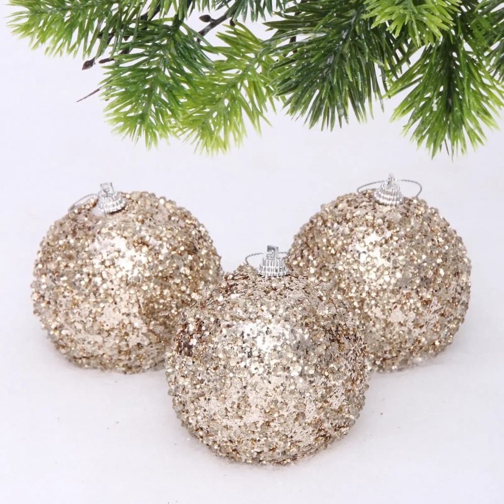 Новогодние шары «GLAME - Искра» 8 см (набор 3 шт), Шампань