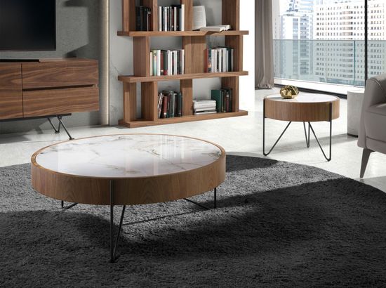 Круглый журнальный столик 2138/MH2303A из ореха и мраморной керамики
