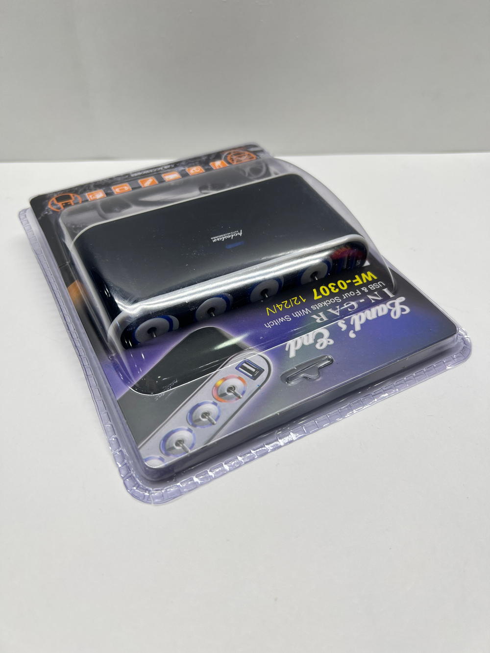 Разветвитель прикуривателя автомобиля WF-0307 12/24v на 4 устр.с тумблер + USB 5V/1000МА/Ч