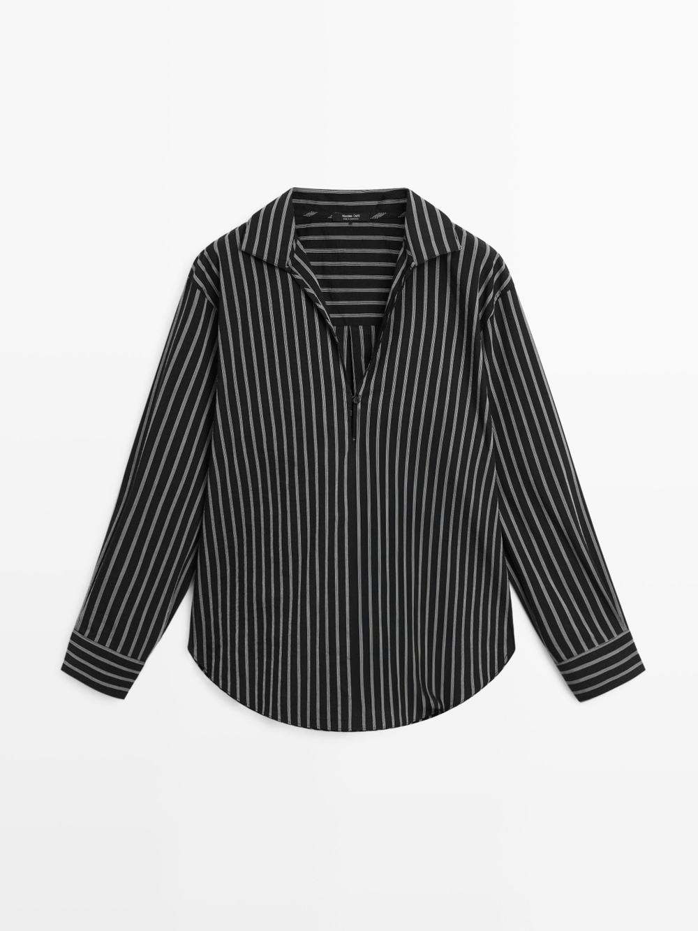 Massimo Dutti Рубашка из смесового хлопка в полоску, черный
