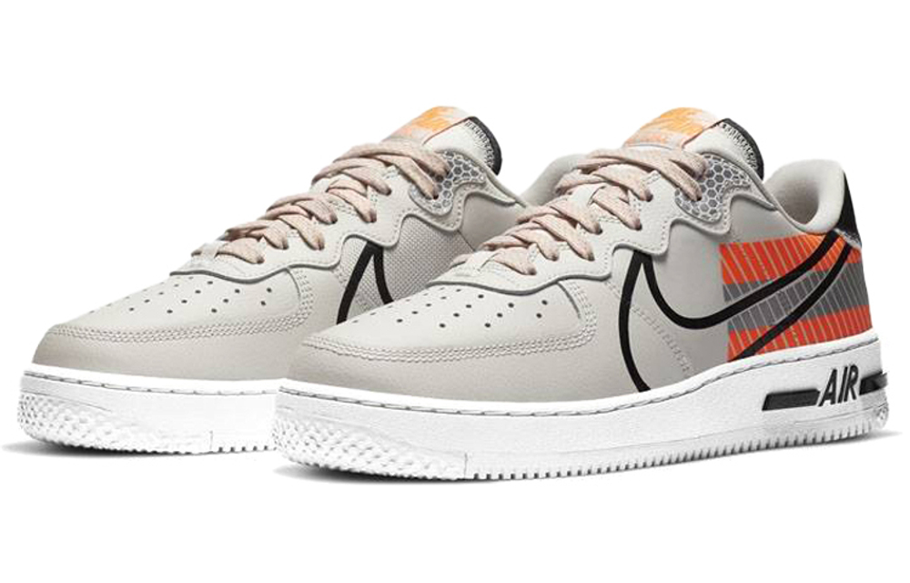 3M x Nike Air Force 1 React synthetic leather reflective non-slip wrapping low-top sneakers men's gray orange