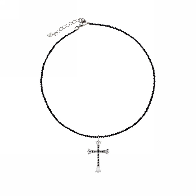 Колье-чокер черная шпинель с крестом