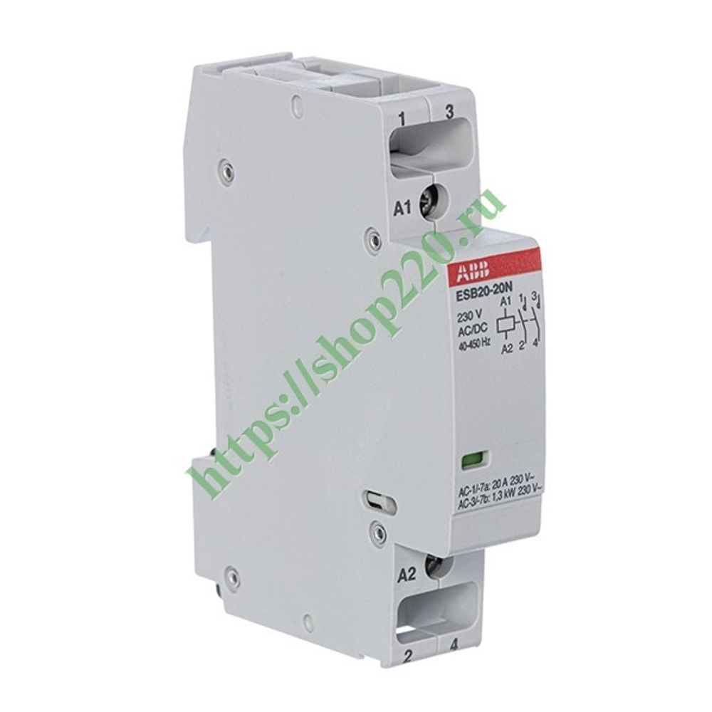 Контактор ESB20-20N-06 модульный (20А АС-1, 2НО), катушка 230В AC/DC 1 модуль 1SBE121111R0620