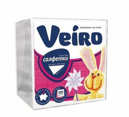 Veiro Салфетки бумажные 1-слойные белые 24х24см 100шт  *45*1260