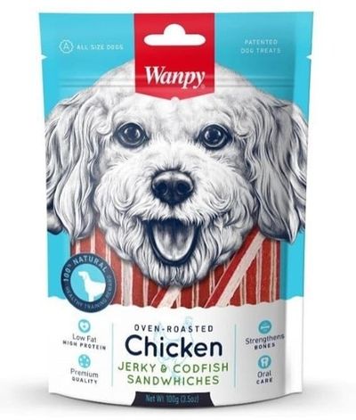 Лакомство для собак Wanpy Dog курица с треской в форме сэндвича 100 г