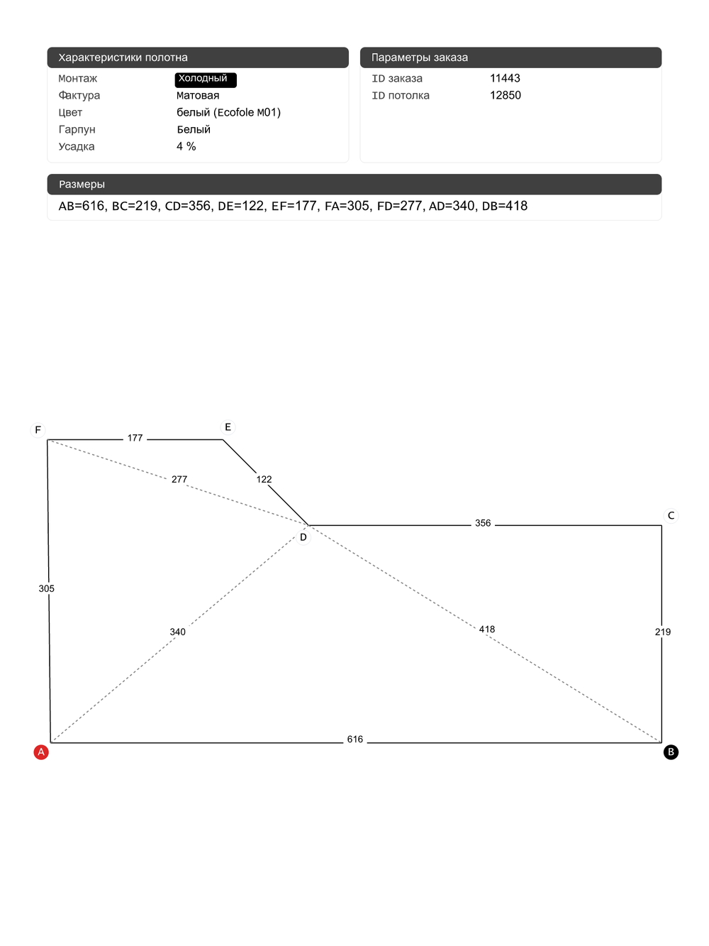 Матовый натяжной потолок 15.4 м2