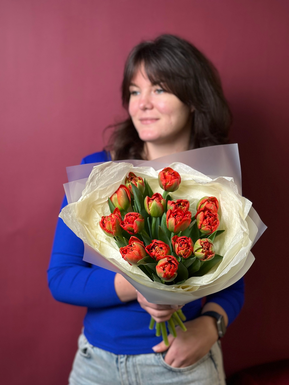 Букет оранжевых пионовидных тюльпанов