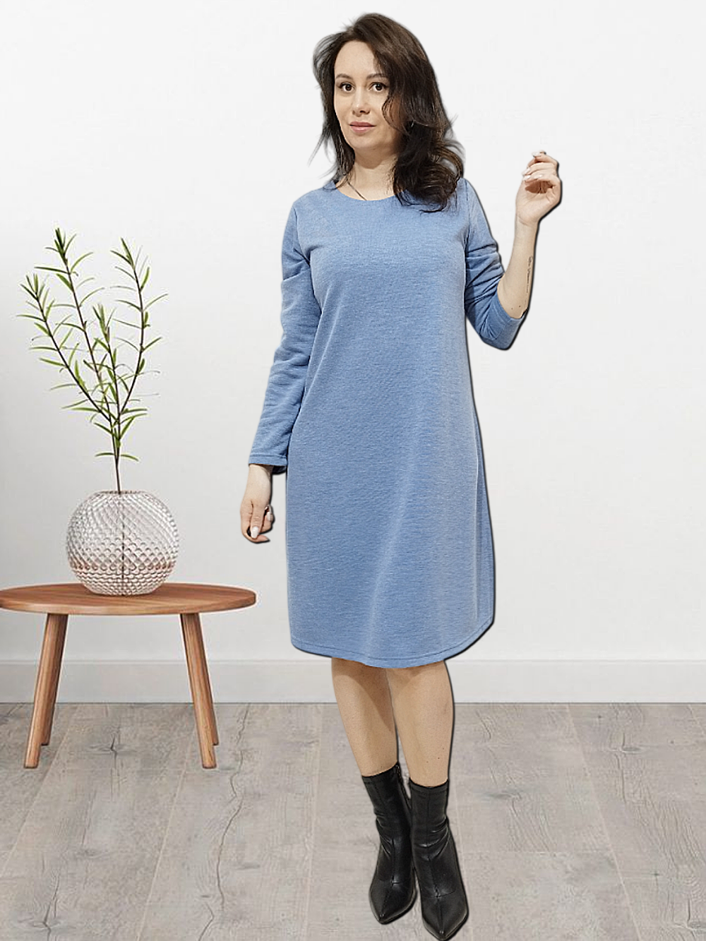 22241 Платье женское трикотаж Ангора голубой меланж (54)