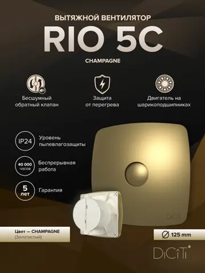 Вентилятор накладной RIO D125 обр.клапан Champagne DICITI