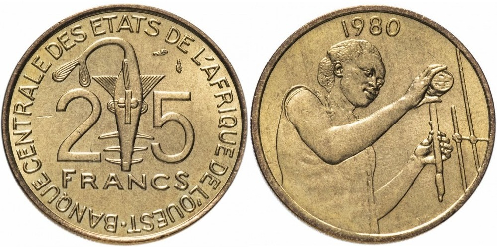 Западная Африка (BCEAO) 25 франков, 1980-2024 Рыба-пила XF