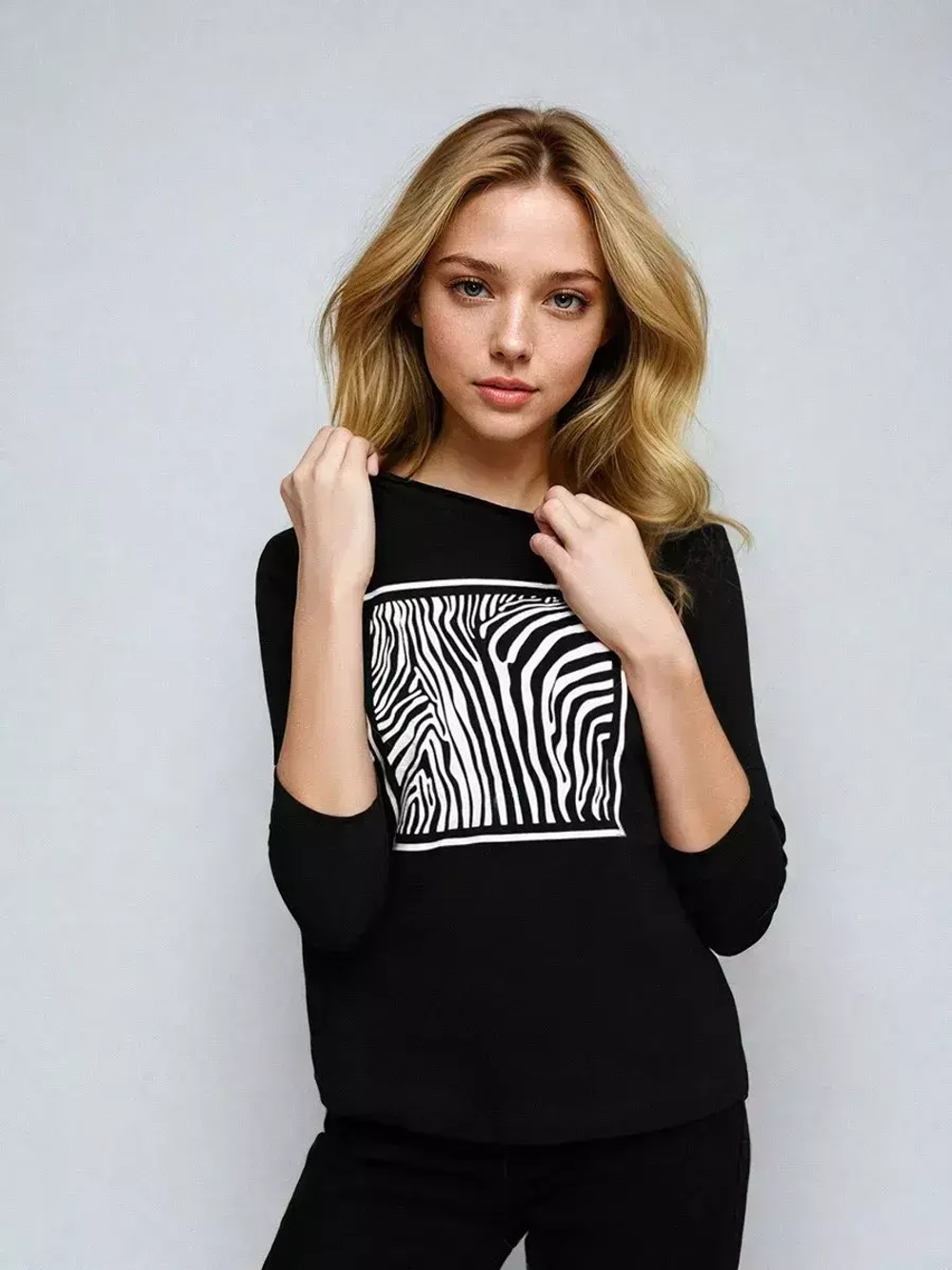 Черный лонгслив рукав три четверти