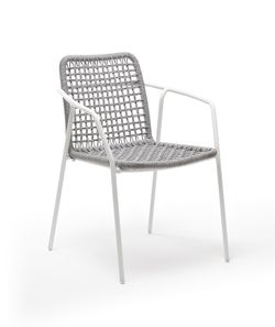 "Тунис" стул плетеный из роупа, каркас алюминий белый, роуп светло-серый