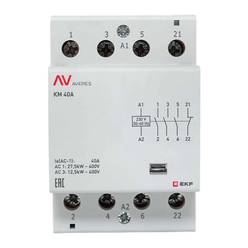 Контактор модульный КМ 40А 3NO+1NC 230В АС (3 мод.) AVERES EKF