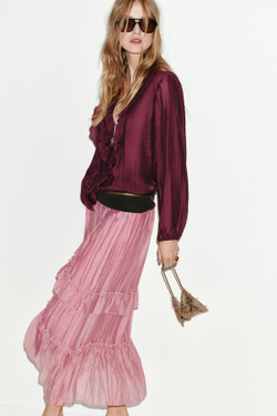 ZARA ЮБКА МИДИ С ВОЛАНАМИ, МАРСАЛА