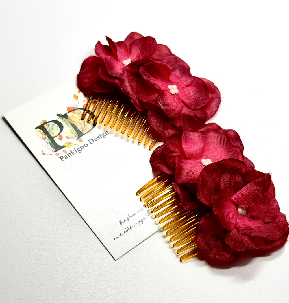 Мини гребень Pankigno Design с гортензией