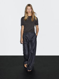 Massimo Dutti Джинсы с высокой талией и широкими штанинами, с ремнем, синий