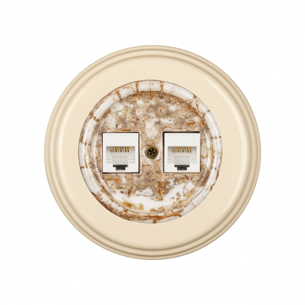 Розетка RJ45 информационная двойная, керамика, цвет мрамор B1-302-09