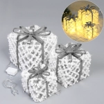 Фигура светодиодная «Подарок от Санты» (набор 3 шт: 12см, 15см, 19см), 220V, Серебро (свечение - Теплый белый)