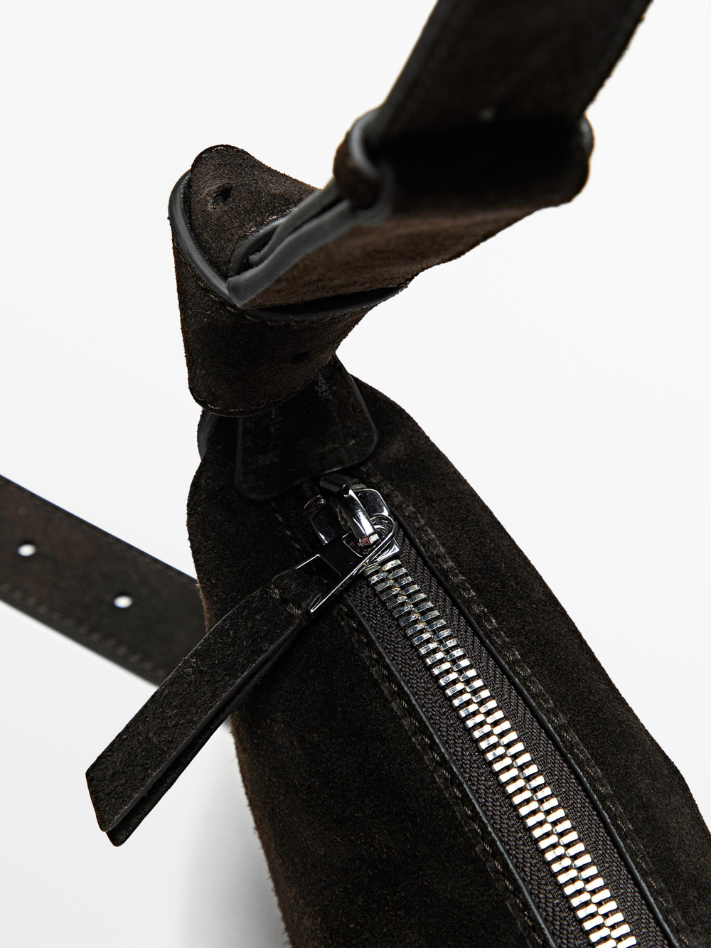 Massimo Dutti Мини-сумка через плечо из замши-сплита, шоколадный