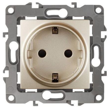 Розетка 1-м СП Эра12 12-2102-04 16А IP20 16AX 250В 2P+E Schuko защ. шторки механизм шампань Эра Б0014690