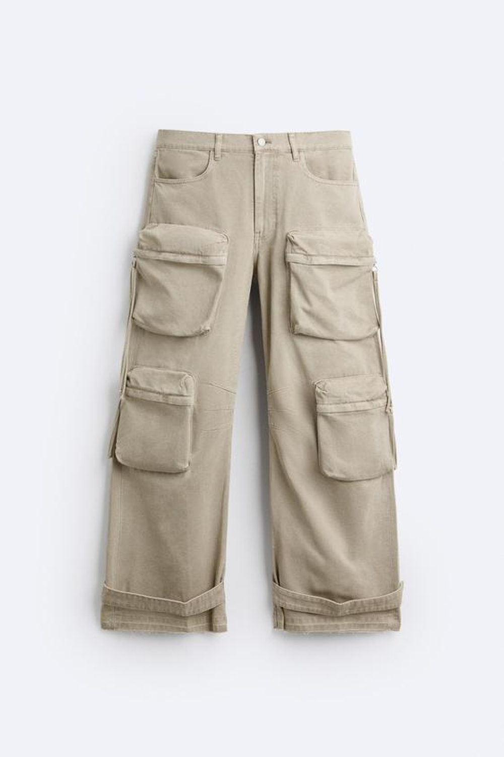 ZARA ДЖИНСЫ КАРГО С КАРМАНАМ, ЭКРЮ