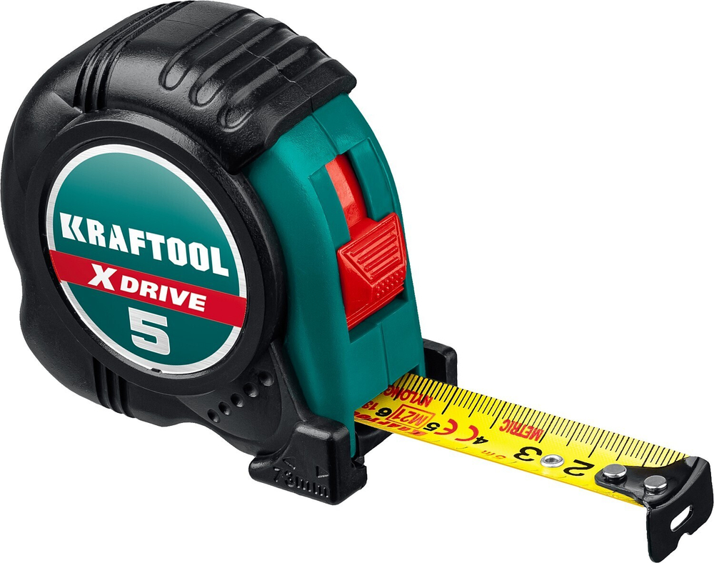 Рулетка строительная 5м х 25 мм KRAFTOOL X-Drive с ударостойким обрезиненным корпусом