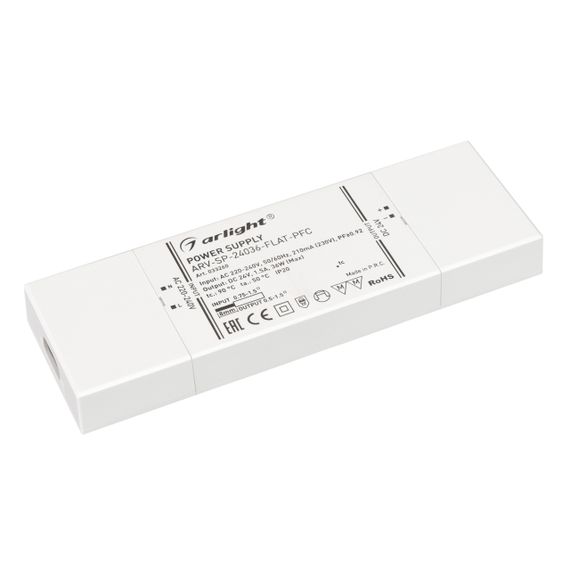 Блок питания Arlight ARV-SP-24012-FLAT-PFC 24V 36W IP20 1,5A 033260