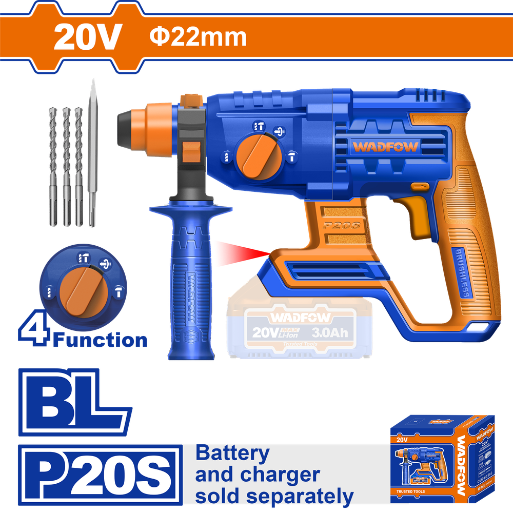 Аккумуляторный бесщеточный перфоратор WADFOW WLM15220 20 В 2 Дж
