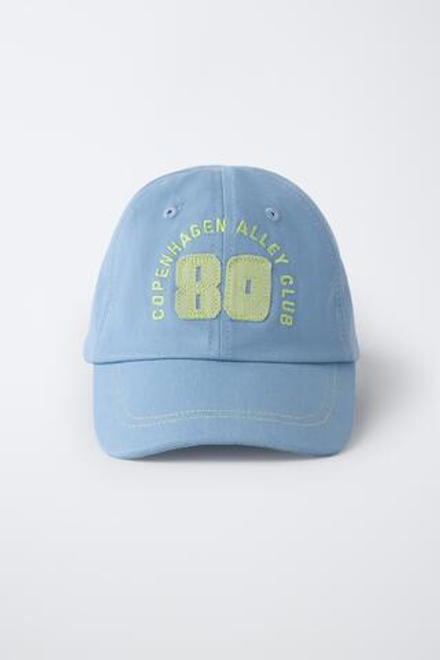 ZARA БЕЙСБОЛКА С ВЫШИВКОЙ В СТИЛЕ ВАРСИТИ, ГОЛУБОЙ