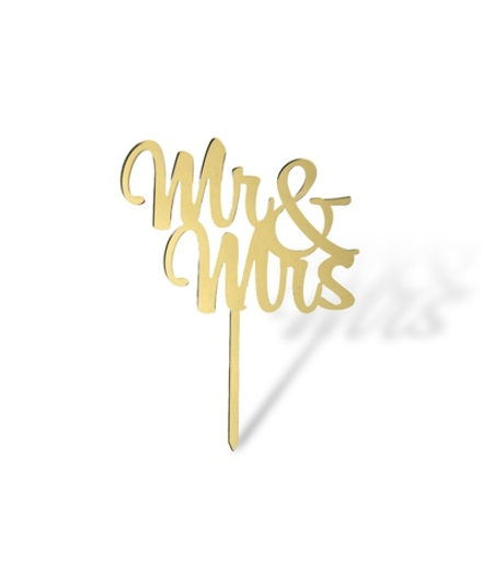 Топпер на палочке"Mr Mrs" 10см, акрил золото 2мм