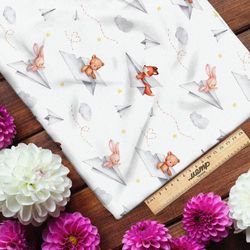 Ткань поплин зверьки на бумажных самолётах