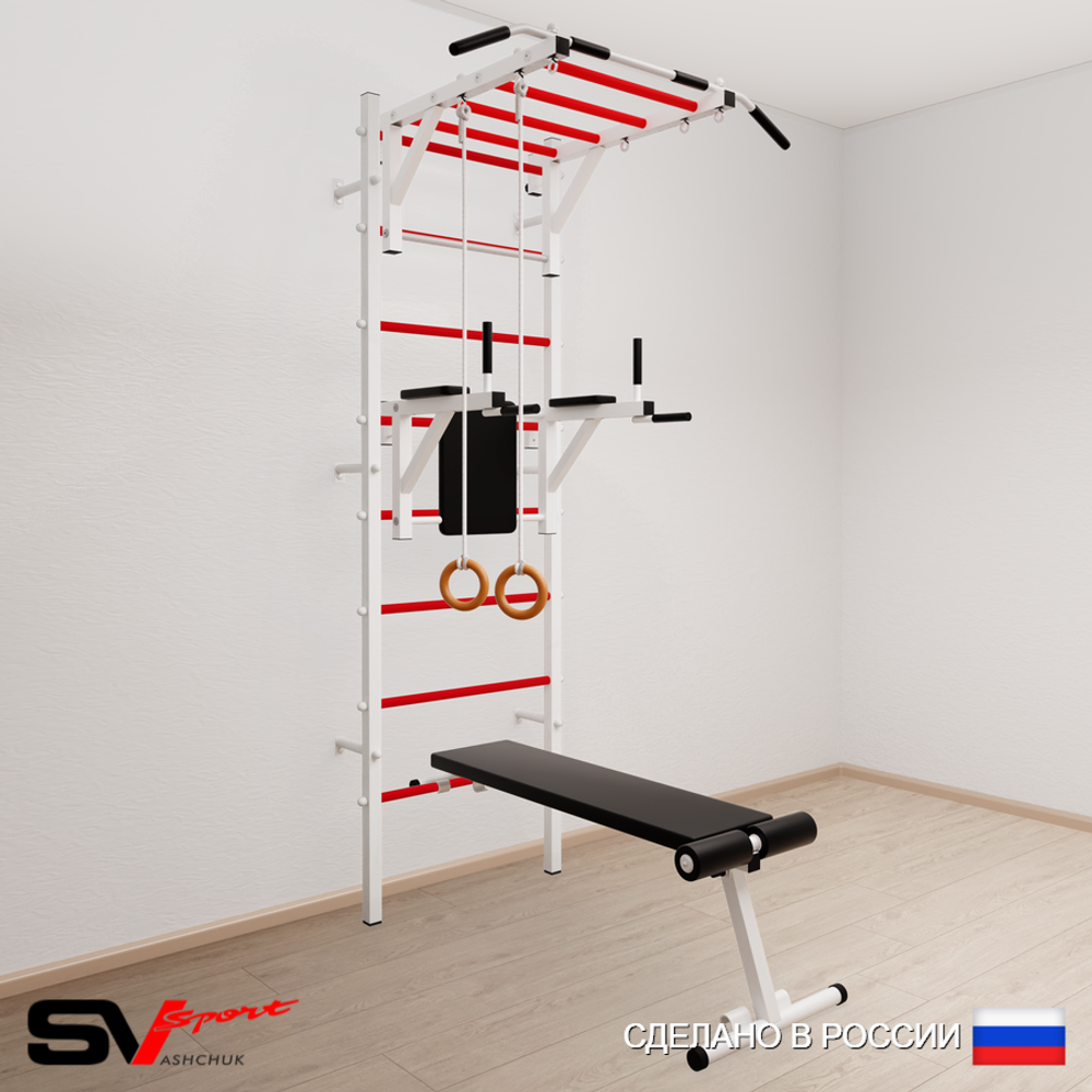 Шведская стенка Sv Sport усиленная 651 (Турник рукоход/Брусья/Скамья/Кольца)