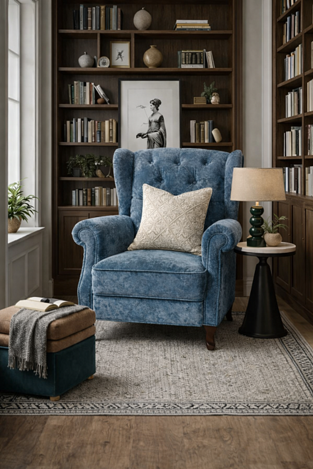 Кресло "Рафаэль Голубая дымка" с каретной стяжкой