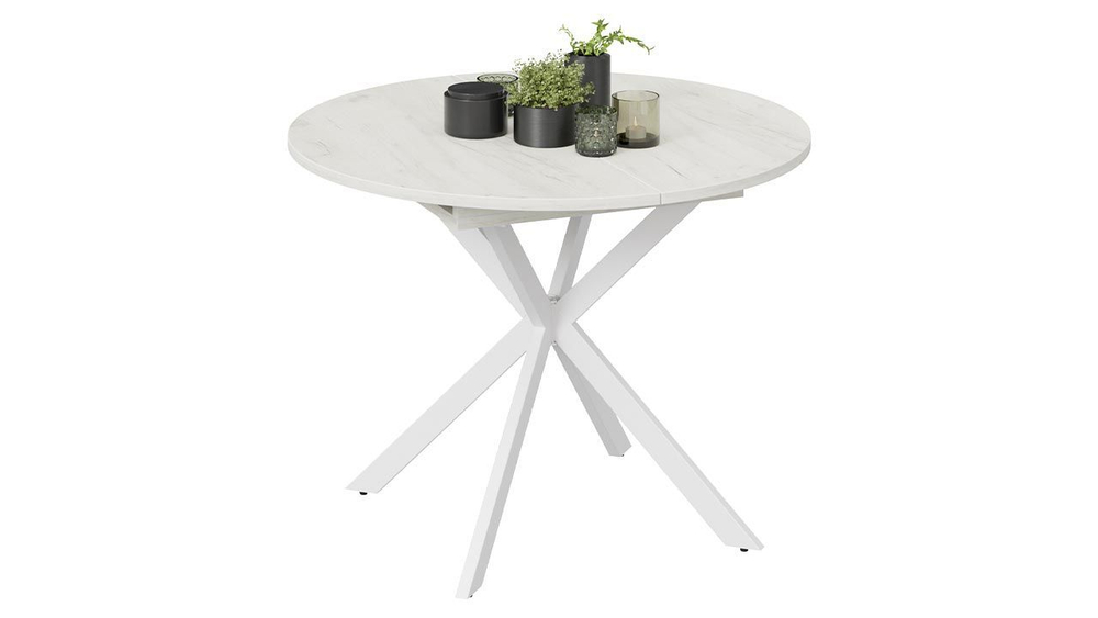 Стол кухонный обеденный круглый раздвижной Белый/Чёрный Муар, Мэдисон, 100,1х100х75 см