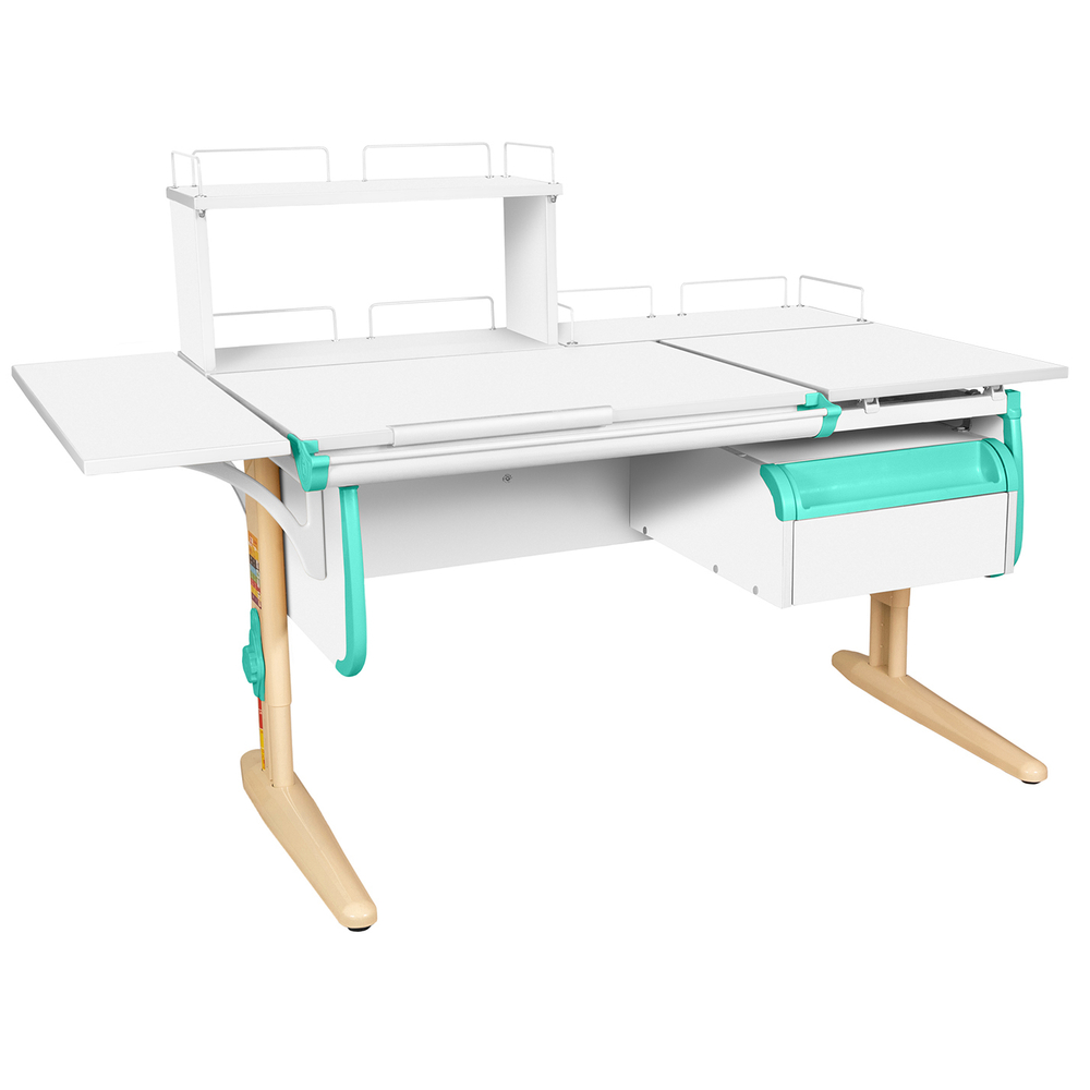 Растущая парта с навесной тумбой, задними и боковой полками Дэми СУТ 25-05-Б1Д1 (1500×880 мм)