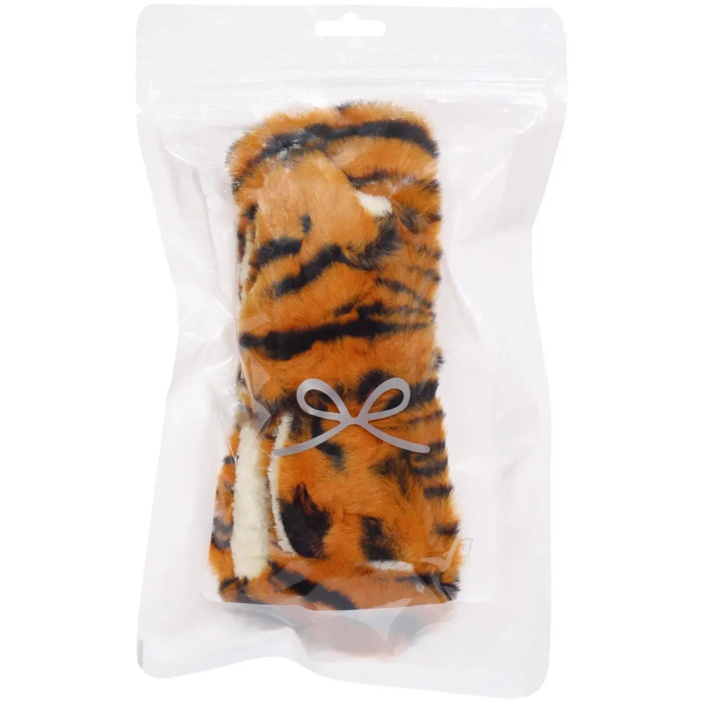 Повязка на голову косметическая «ДАЙМОНД РУШ», тигрица, цвет серый и коричневый, 20*5.5см (ZIP пакет)