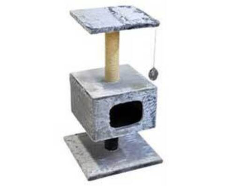 Домик для кошек, мех, на подставке, серый 450х450х800
