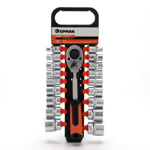 Набор торцевых головок ЕРМАК 19 предметов, 1/2" головки и трещотка