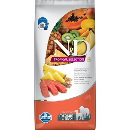 Сухой корм FARMINA N&D Tropical Selection для взрослых собак средних и крупных пород с лососем - 10 кг