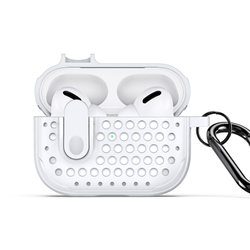 Усиленный чехол белого цвета от Dux Ducis для наушников Airpods Pro 2, серия PECM Series Case, в комплекте с карабином