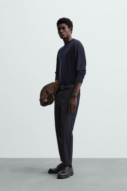 ZARA БРЮКИ ЧИНОС ИЗ КОМФОРТНОЙ РЕЛЬЕФНОЙ ТКАНИ, МОРСКОЙ ТЕМНО-СИНИЙ