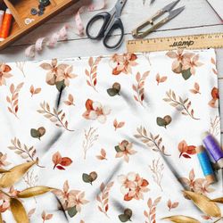 Ткань шелк Армани акварельные цветы и листья на бежевом фоне