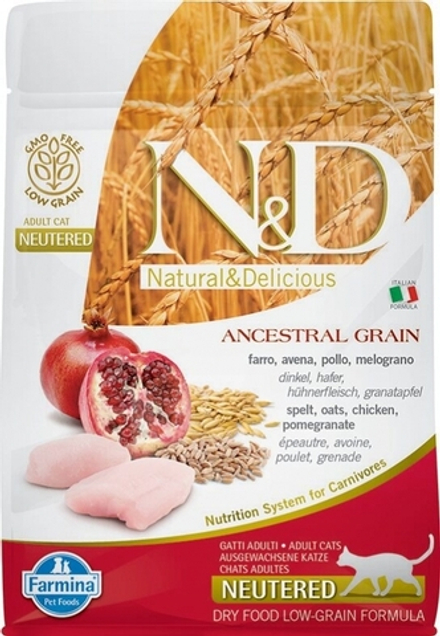 Сухой корм Farmina N&D Ancestral Grain Cat Neutered низкозерновой для стерилизованных кошек и кастрированных котов 1,5 кг