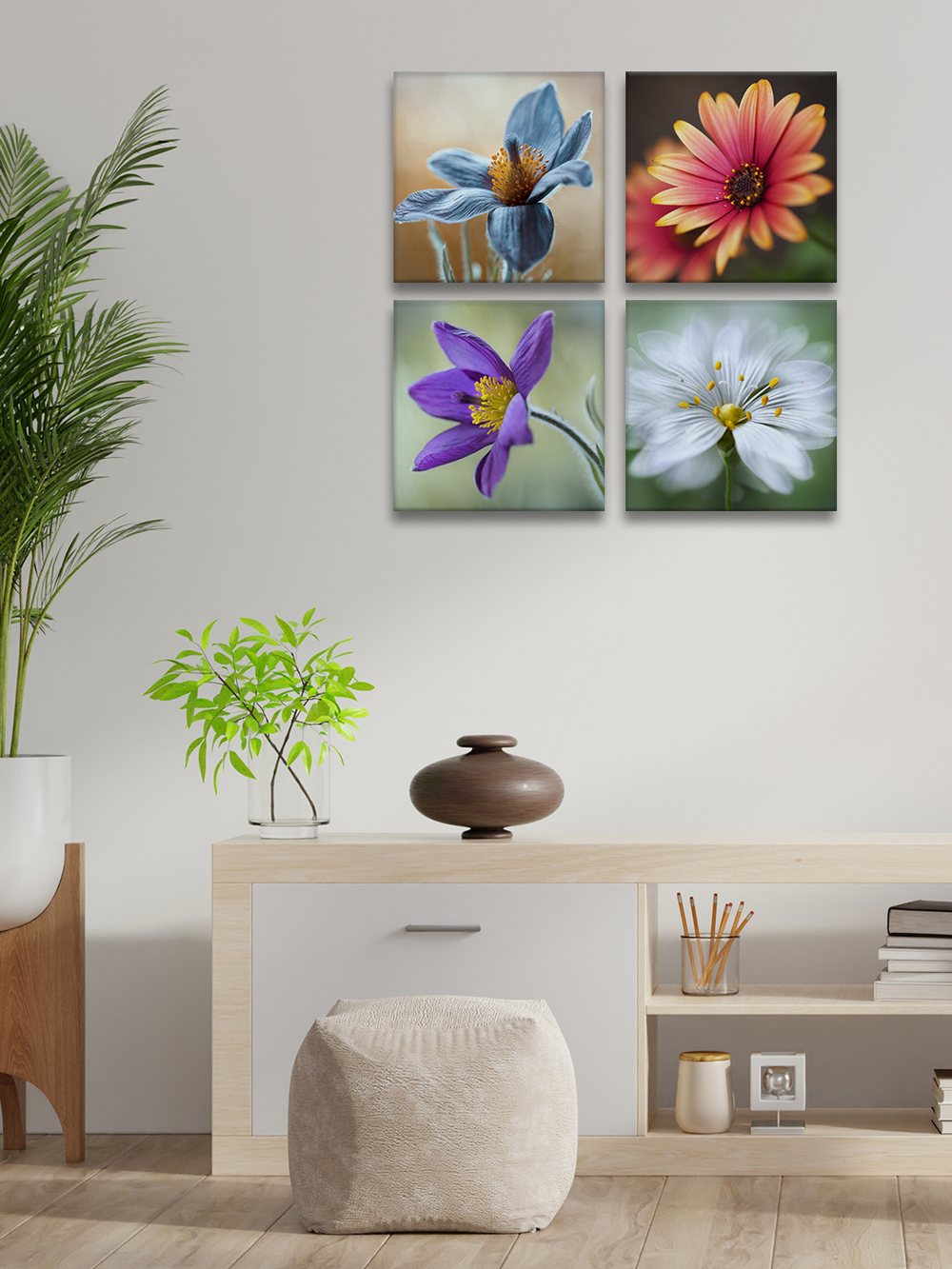Картина на стекле четырёхмодульная Распустившийся цветок Декор для дома, подарок