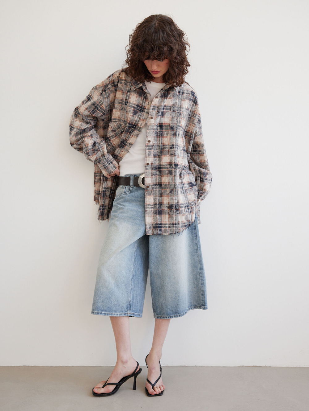 Рубашка Grunge, сине-бежевая