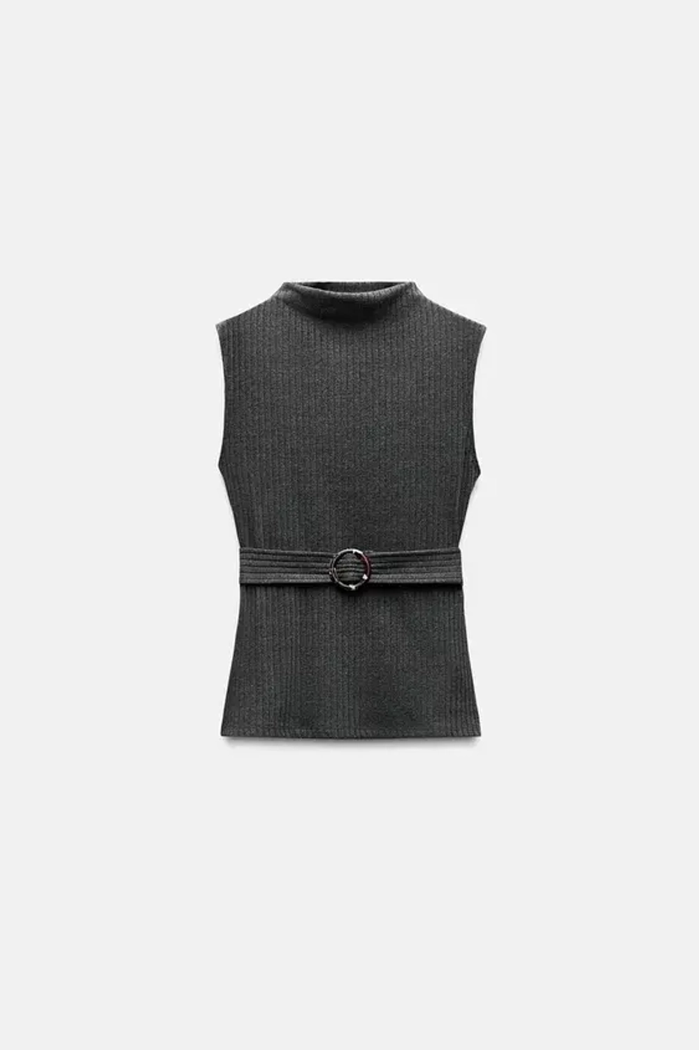 ZARA ТОП В РУБЧИК С ПОЯСОМ, СЕРЫЙ С МЕЛАНЖЕВЫМ ЭФФЕКТОМ