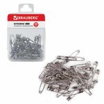 Булавки английские BRAUBERG, 32 мм, никелированные, 50 шт., в пластиковой коробке с европодвесом, 223970