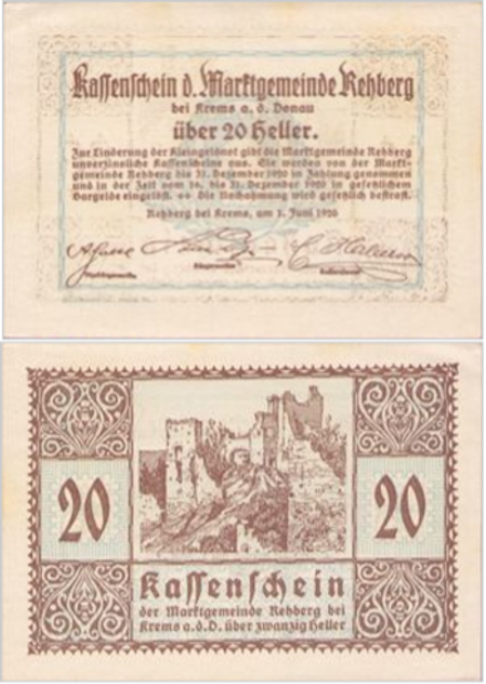 Австрия 20 геллеров 1920 Реберг aUNC