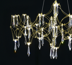 Подвесная люстра светодиодная с пультом и хрустальными подвесками Asfour MyFar Ileria MR2653-57P-76AP